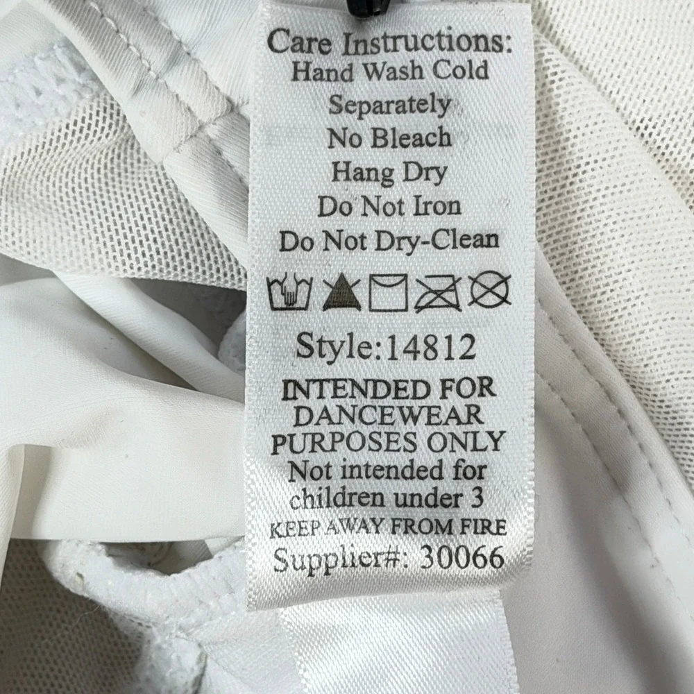 Balera‎ White Long Sleeve Mesh Double X-Back Dance Leotard IC Intermediate Child